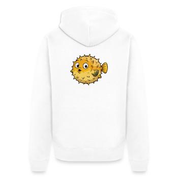 Kugeliger Pufferfisch Cartoon - Unisex Premium Bio Zip Hoodie - Weiß - Hinten - Thijin (182cm)