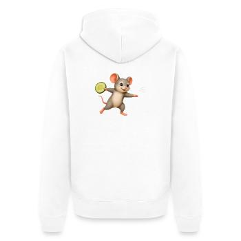 Cheerful Mouse with Cucumber Frisbee - Unisex Premium Organic Zip Hoodie - white - Back - Thijin (182cm)