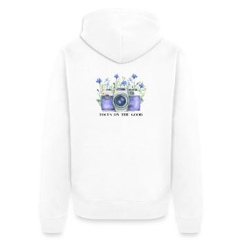 Watercolor Camera with Floral Wreath - Unisex Premium Organic Zip Hoodie - white - Back - Thijin (182cm)