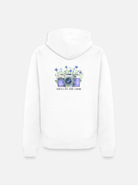 Aquarellkamera mit Blumenkranz - Unisex Premium Bio Zip Hoodie - Weiß