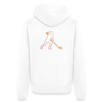Unihockey Geschenkidee für eine Floorballspielerin - Unisex Premium Bio Zip Hoodie - Weiß - Hinten - Thijin (182cm)