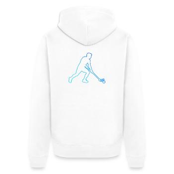 Die Unihockeyspieler und Floorball passen zusammen - Unisex Premium Bio Zip Hoodie - Weiß - Hinten - Thijin (182cm)