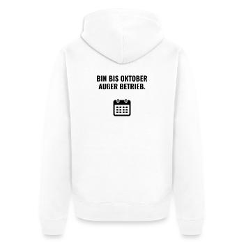 Bin bis Oktober außer Betrieb - Unisex Premium Bio Zip Hoodie - Weiß - Hinten - Thijin (182cm)