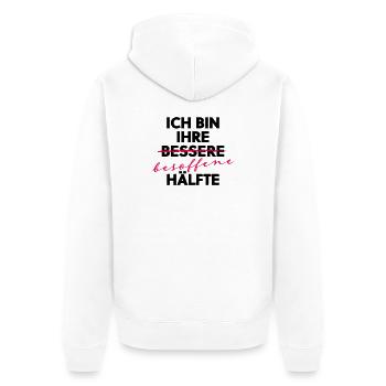 Ich bin ihre besoffene Hälfte Party Shirt - Unisex Premium Bio Zip Hoodie - Weiß - Hinten - Thijin (182cm)