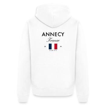 Annecy Frankreich Koordinaten Reise Souvenir - Unisex Premium Bio Zip Hoodie - Weiß - Hinten - Thijin (182cm)