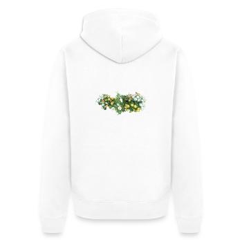 Arrangement floral d’été. Mer de fleurs jaune blanc - Veste à capuche bio Premium Unisexe - blanc - Dos - Thijin (182cm)
