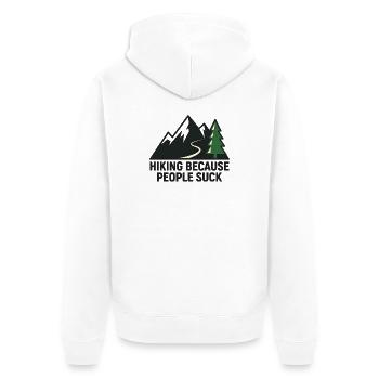 Hiking because people are annoying - Unisex Premium Organic Zip Hoodie - white - Back - Thijin (182cm)