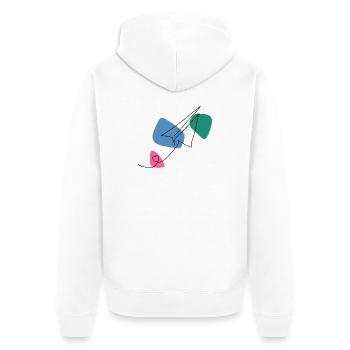 Avion en papier à dessin au trait avec fond couleur - Veste à capuche bio Premium Unisexe - blanc - Dos - Thijin (182cm)