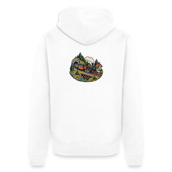 Modellbahnrunde – Kleine Züge große Freude - Unisex Premium Bio Zip Hoodie - Weiß - Hinten - Thijin (182cm)