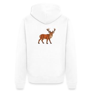 Rothirsch im Wald abgebildet - Unisex Premium Bio Zip Hoodie - Weiß - Hinten - Thijin (182cm)