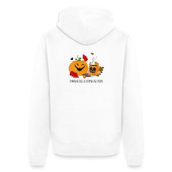Pumpkin Smile Cozy Cup Halloween - Unisex Premium Bio Zip Hoodie - Weiß - Hinten - Thijin (182cm)