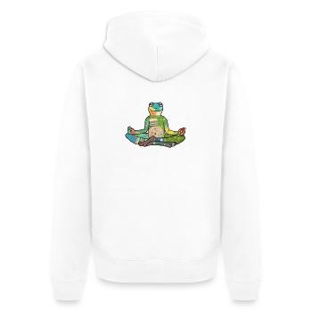yogafrosch.png - Unisex Premium Bio Zip Hoodie - Weiß - Hinten - Thijin (182cm)