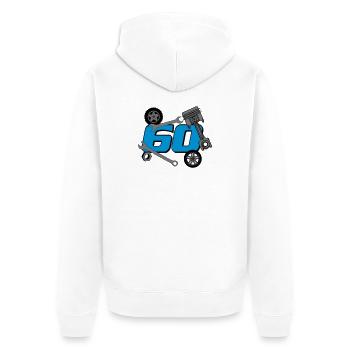 60e anniversaire, tournevis ./+ - Veste à capuche bio Premium Unisexe - blanc - Dos - Thijin (182cm)