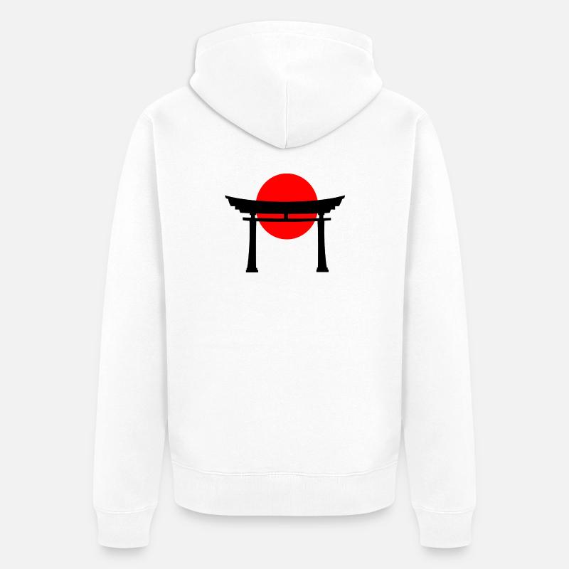 Torii devant le soleil japonais - Veste à capuche bio Premium Unisexe - blanc