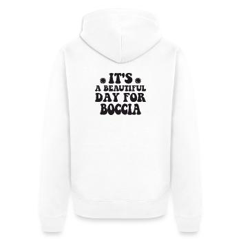 Bocciaspieler Bekleidung mit Boccia Kugeln Boccia - Unisex Premium Bio Zip Hoodie - Weiß - Hinten - Thijin (182cm)