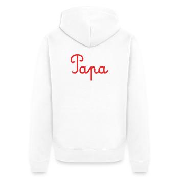 PAPA. VATERTAG. FROHER VATERTAG. ALLES GUTE ZUM GEBURTSTAG. - Unisex Premium Bio Zip Hoodie - Weiß - Hinten - Thijin (182cm)