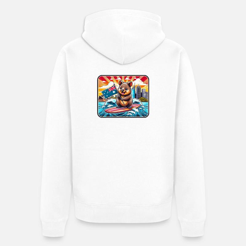 Design de surf australien Quokka - Veste à capuche bio Premium Unisexe - blanc