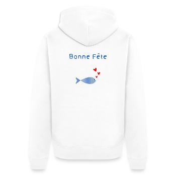 OMA. MUTTERTAG. ALLES GUTE ZUM OMA-TAG. ICH LIEBE DICH - Unisex Premium Bio Zip Hoodie - Weiß - Hinten - Thijin (182cm)
