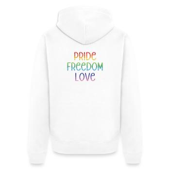 LGBT Pride Month - Peace. Freedom. Love. - Unisex Premium Organic Zip Hoodie - white - Back - Thijin (182cm)