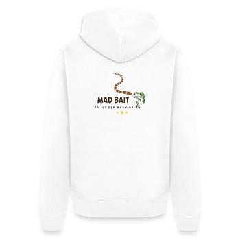 Mad Bait: Wurm im Köder - Unisex Premium Bio Zip Hoodie - Weiß - Hinten - Thijin (182cm)