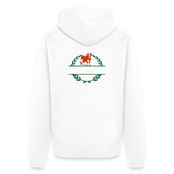 Rote & Weiße Kuh mit eigenem Text - Unisex Premium Bio Zip Hoodie - Weiß - Hinten - Thijin (182cm)
