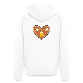 Lebkuchenherz mit Bier und Blumen - Unisex Premium Bio Zip Hoodie - Weiß - Hinten - Thijin (182cm)