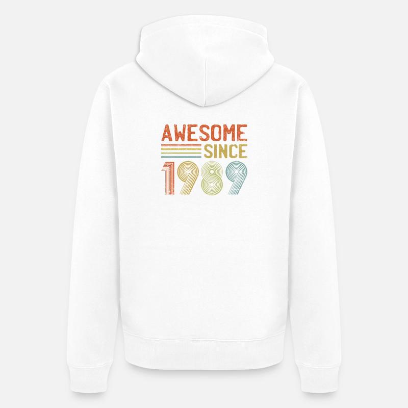 Retro 1989 Text und Spirale Design - Unisex Premium Bio Zip Hoodie - Weiß