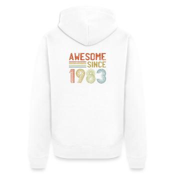 Vintage 1983 Rétro Conception de texte - Veste à capuche bio Premium Unisexe - blanc - Dos - Thijin (182cm)