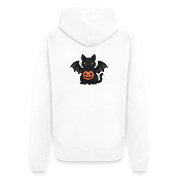 Chat chauve-souris d’Halloween avec citrouille - Veste à capuche bio Premium Unisexe - blanc - Dos - Thijin (182cm)