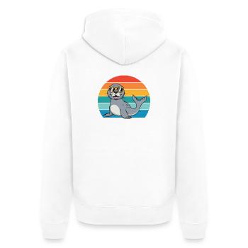 Seerobbe Retro Robbe Sonnenbrille Seehund - Unisex Premium Bio Zip Hoodie - Weiß - Hinten - Thijin (182cm)