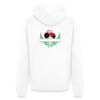 Roter Traktor mit Namensraum - Unisex Premium Bio Zip Hoodie - Weiß - Hinten - Thijin (182cm)