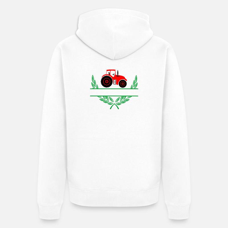 Tracteur rouge avec espace de noms - Veste à capuche bio Premium Unisexe - blanc