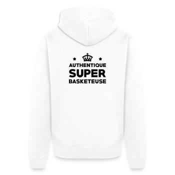 Authentischer Superbasketballspieler - Unisex Premium Bio Zip Hoodie - Weiß - Hinten - Thijin (182cm)