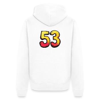 53 Zahl Bunt - Unisex Premium Bio Zip Hoodie - Weiß - Hinten - Thijin (182cm)