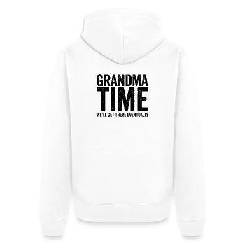 Oma-Zeit, wir schaffen das schon noch! Lustig - Unisex Premium Bio Zip Hoodie - Weiß - Hinten - Thijin (182cm)