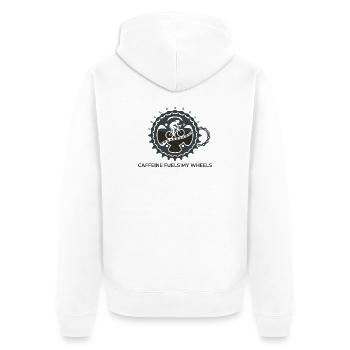 Caffeine Fuels My Wheels Cycling Tee - Unisex Premium Organic Zip Hoodie - white - Back - Thijin (182cm)