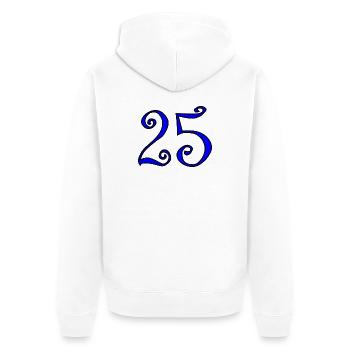 25. 25 JAHRE. 25. JUBILÄUM. 25 JAHRESJUBILÄUM. - Unisex Premium Bio Zip Hoodie - Weiß - Hinten - Thijin (182cm)