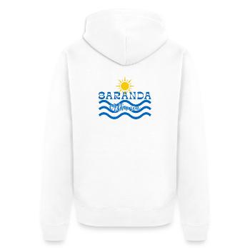 Saranda Albanien Sonnenwellen - Unisex Premium Bio Zip Hoodie - Weiß - Hinten - Thijin (182cm)