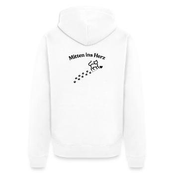Mitten ins Herz Katzenmotiv - Unisex Premium Bio Zip Hoodie - Weiß - Hinten - Thijin (182cm)