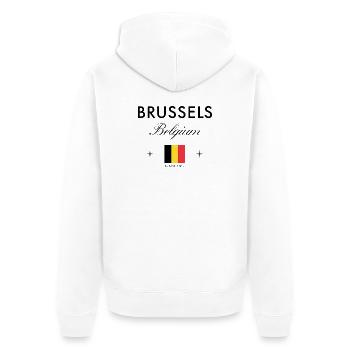 Bruessel Belgien Koordinaten Reise Souvenir - Unisex Premium Bio Zip Hoodie - Weiß - Hinten - Thijin (182cm)