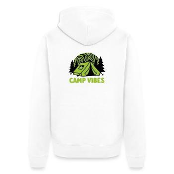 Zelt Camp Vibes Logo - Unisex Premium Bio Zip Hoodie - Weiß - Hinten - Thijin (182cm)
