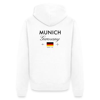 Munich Allemagne Coordonnées Souvenir de voyage - Veste à capuche bio Premium Unisexe - blanc - Dos - Thijin (182cm)
