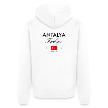 Coordonnées d’Antalya Turquie Souvenir de voyage - Veste à capuche bio Premium Unisexe - blanc - Dos - Thijin (182cm)