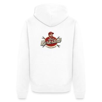 Papas Werkstatt 24h Service Heimwerker Geschenk - Unisex Premium Bio Zip Hoodie - Weiß - Hinten - Thijin (182cm)