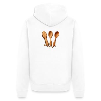 Vom Löffelleeren zum fertigen Holzlöffel - Unisex Premium Bio Zip Hoodie - Weiß - Hinten - Thijin (182cm)