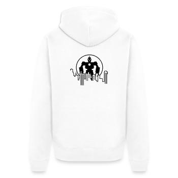 Robot Skyline – Sci-Fi Android Silhouette Shirt - Unisex Premium Bio Zip Hoodie - Weiß - Hinten - Thijin (182cm)