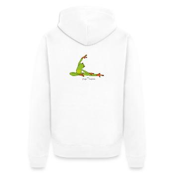 Frosch-Yoga Leidenschaft - Unisex Premium Bio Zip Hoodie - Weiß - Hinten - Thijin (182cm)