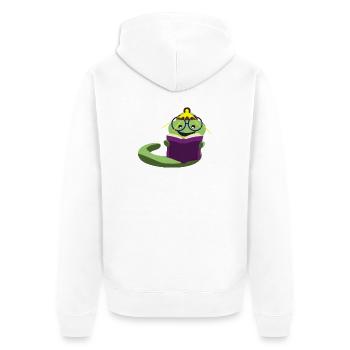 Un rat de bibliothèque avec une lampe frontale lit encore la nuit - Veste à capuche bio Premium Unisexe - blanc - Dos - Thijin (182cm)