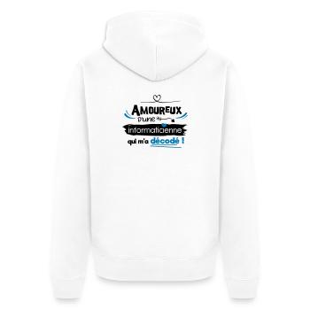 Amoureux d'une informaticienne ! humour geek - Veste à capuche bio Premium Unisexe - blanc - Dos - Thijin (182cm)