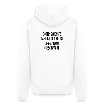Gottes schönste Gabe ist die Schwäbin (Schwarz) - Unisex Premium Bio Zip Hoodie - Weiß - Hinten - Thijin (182cm)